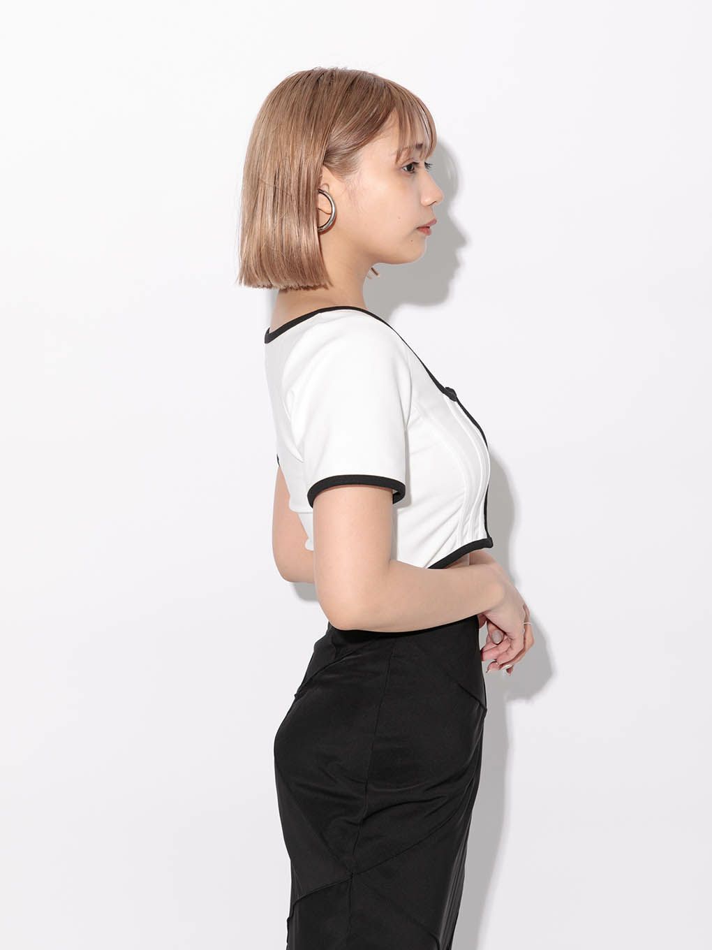 MELT THE LADY bone line bicolor tops - シャツ/ブラウス(長袖/七分)