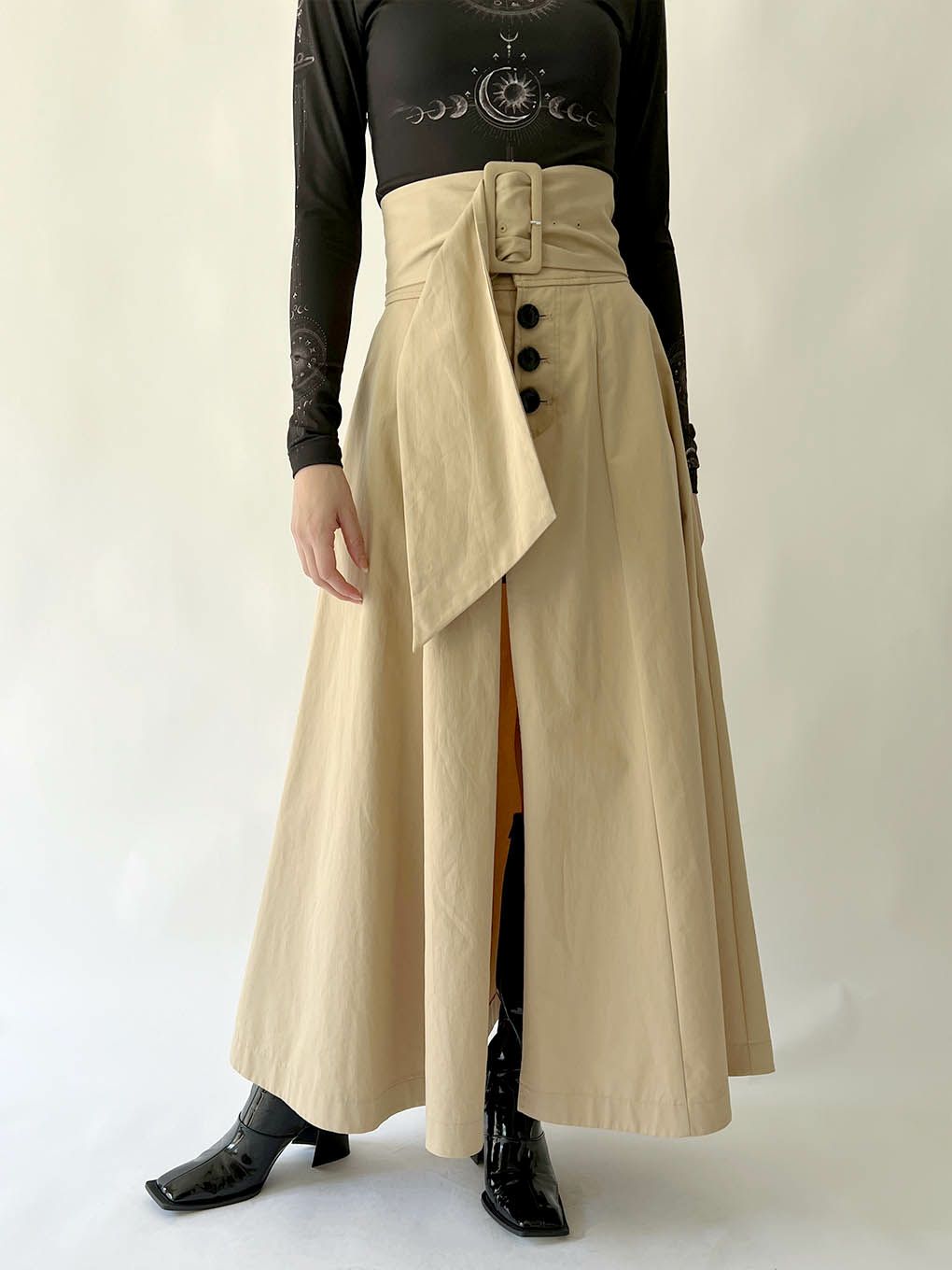 heavy trench flare skirt