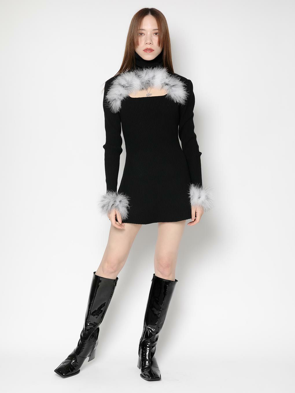 mix fur mini dress