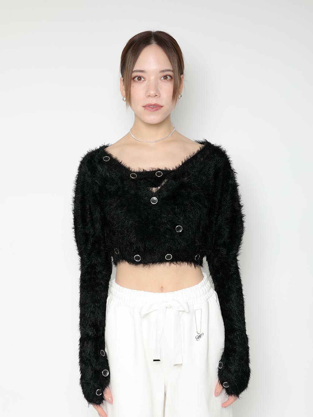 melt the lady shaggy knit cropped topsレディース