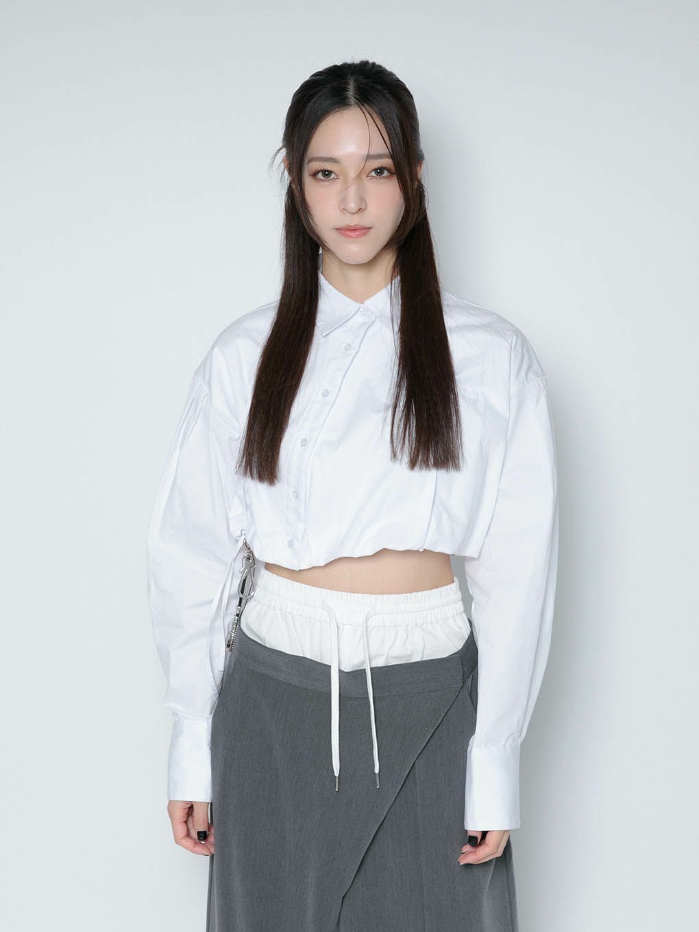 string tuck cropped blouse