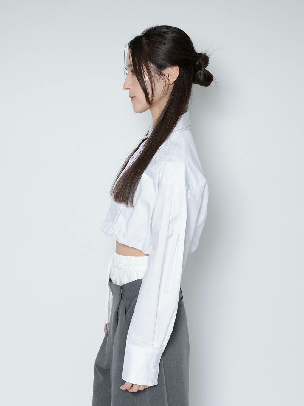 string tuck cropped blouse