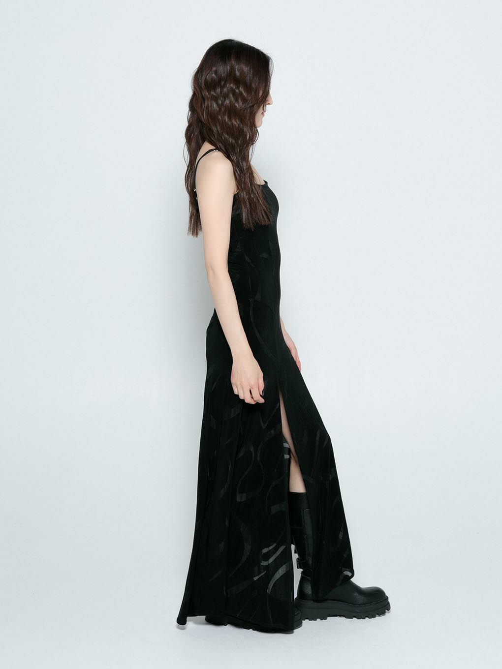 side frill long dress