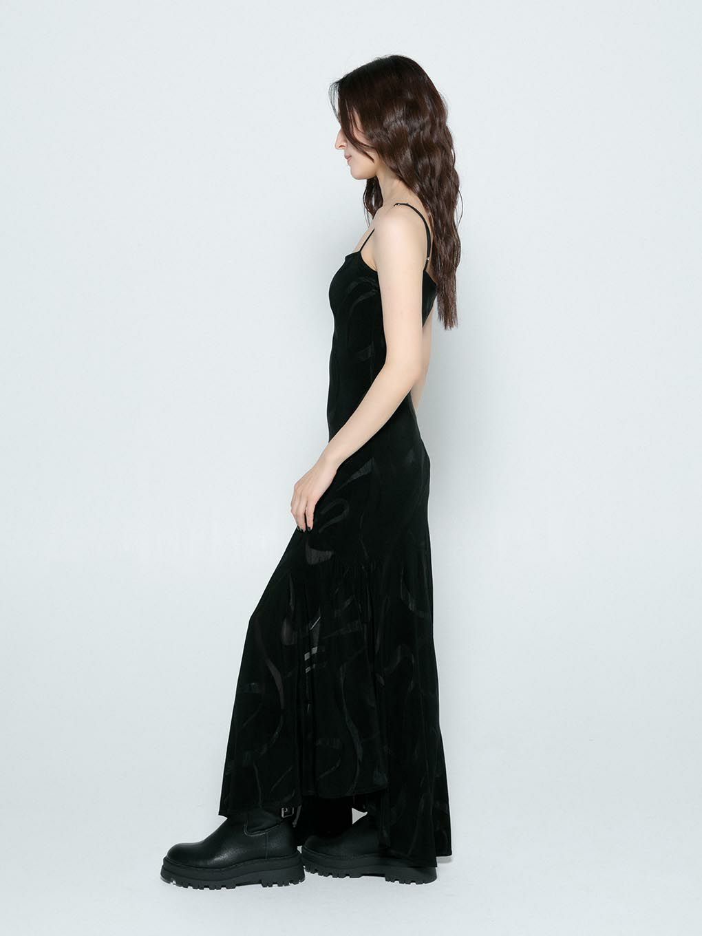 side frill long dress